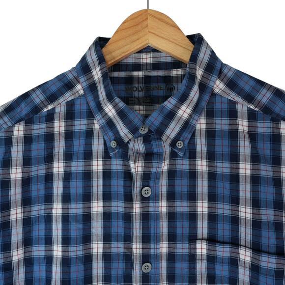 Wolverine Shirt Mens Large Blue Plaid Long Sleeve Button Down Cotton Blend - Picture 1 of 10